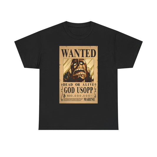 Wanted God Usopp Tee | Streetwear Anime Lover Gift Unisex Heavy Cotton Shirt, Casual Wear, Straw Hat Legends Collection, Neubonesto
