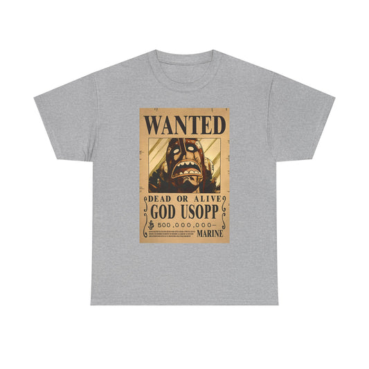 Wanted God Usopp Tee | Streetwear Anime Lover Gift Unisex Heavy Cotton Shirt, Casual Wear, Straw Hat Legends Collection, Neubonesto